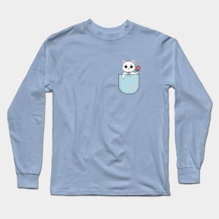 Pocket Cat With Flower Long Sleeve T-Shirt